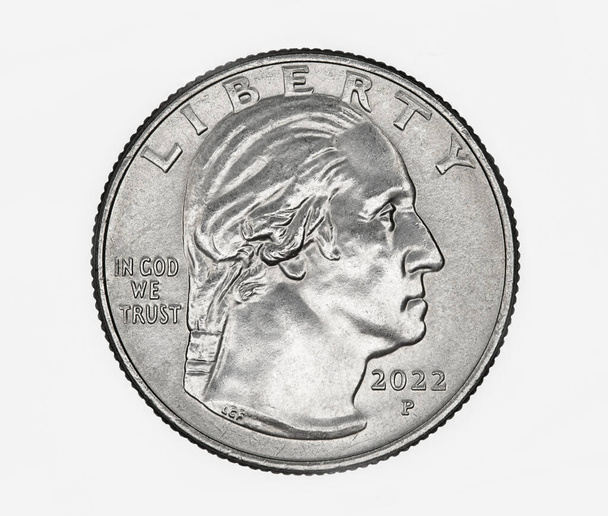 Aktualisiertes Porträt von George Washington über die Vierteldollar-Münze der Vereinigten Staaten im Jahr 2022 - Foto, Bild