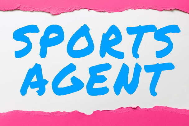 Sinal de escrita de mão Agente esportivo, pessoa vitrine de negócios gerencia recrutamento para contratar melhores jogadores esportivos para uma equipe - Foto, Imagem