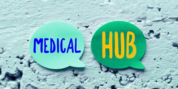 Ruční psaní znamení Medical Hub, obchodní přístup Společný přípojný bod pro zdravotnické prostředky v síti - Fotografie, Obrázek
