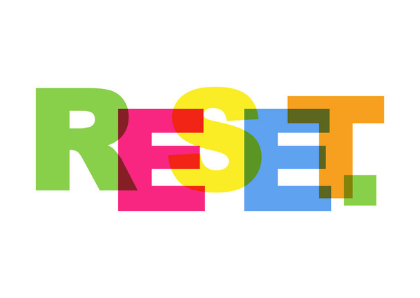 Цветной типографический баннер RESET, красочная идея логотипа, векторная иллюстрация на белом фоне  - Вектор,изображение