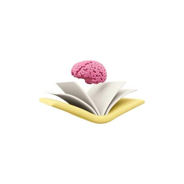3d αποδίδεται ο εγκέφαλος στο βιβλίο. 3D renderbook in brain icon, 3D illustration, παιδικό εκπαιδευτικό σχέδιο, γραφιστική, βιβλία. - Φωτογραφία, εικόνα