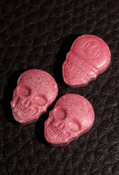Purple skull world's strongest ecstasy pills close up background high quality big size dope print - Photo, Image