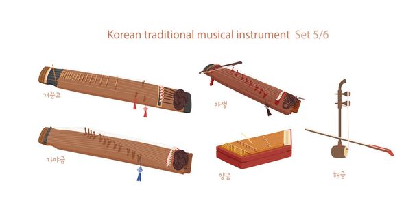Kokoelma perinteisiä korealaisia soittimia. - Vektori, kuva