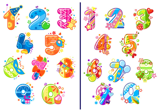 Números infantiles de dibujos animados y dígitos
 - Vector, Imagen