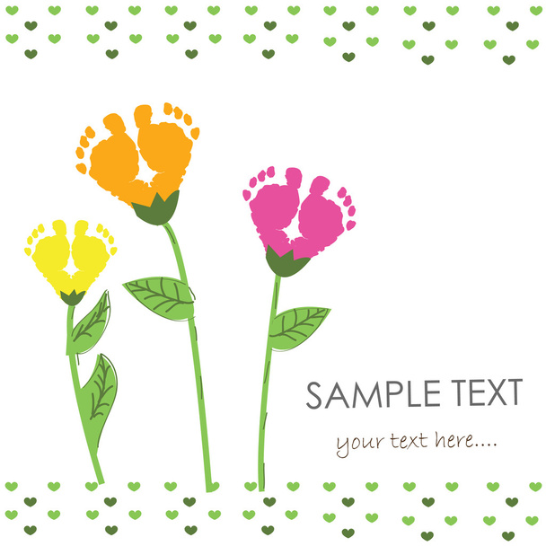 Baby foot print with flower vector background - Вектор,изображение