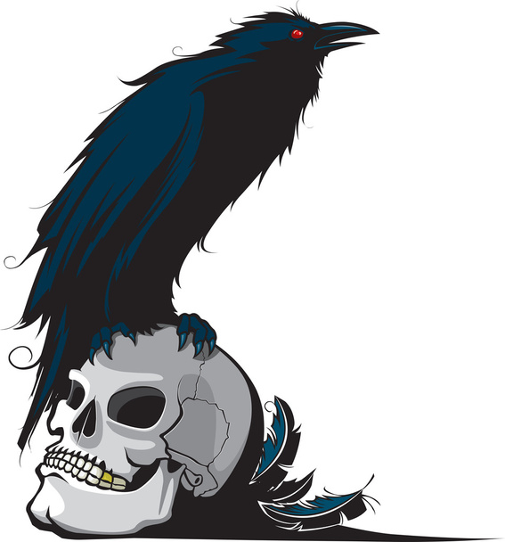 Cuervo y cráneo
 - Vector, imagen