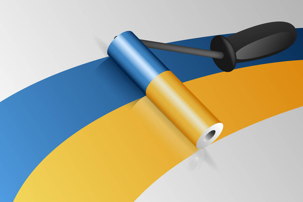 Roller brush painting of UKraine flag illustration - Vektor, obrázek