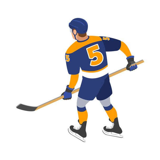 Eishockey isometrische Komposition mit isoliertem menschlichen Charakter in Uniform auf leerem Vektor-Hintergrund - Vektor, Bild
