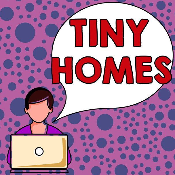 Pisanie wyświetlania tekstu Tiny Homes, Business showcase domy zawierają tylko jeden pokój lub dwa i małe wejście Tanie - Zdjęcie, obraz