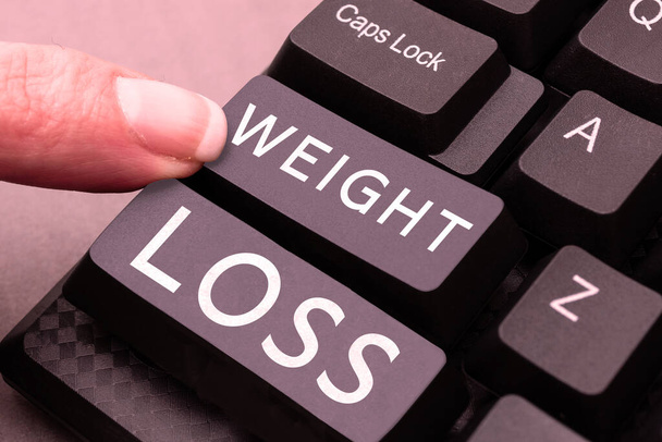 Text zeigt Inspiration Gewichtsverlust, Wort geschrieben über die Verringerung der Körperflüssigkeit Muskelmasse reduzieren Fett entsorgen Gewebe - Foto, Bild