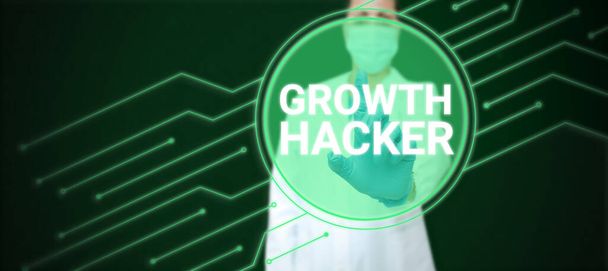 El yazısı işareti Growth Hacker, iş yaklaşımı genellikle mümkün olduğunca çok kullanıcı veya müşteri elde etmek için - Fotoğraf, Görsel