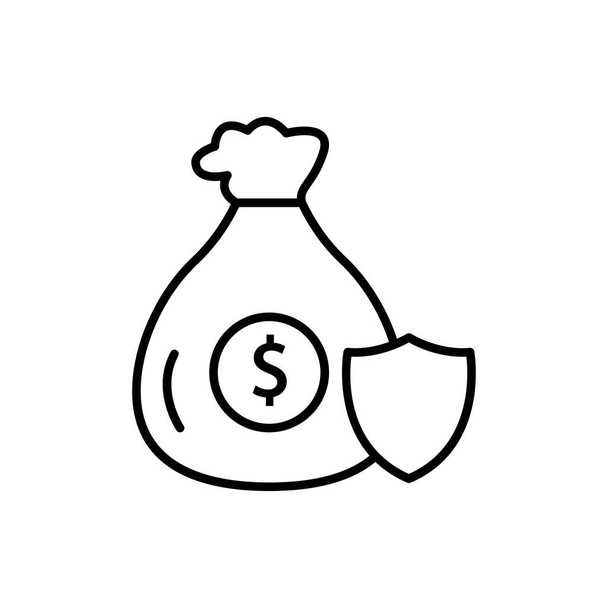 Иллюстрация значка денежной сумки со щитом. Страховой символ Стиль иконки. подходит для приложений, веб-сайтов, мобильных приложений. значок, связанный с финансами. Простой векторный дизайн редактируемый - Вектор,изображение