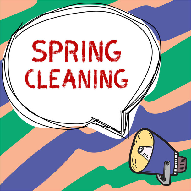 Textový nápis ukazující jarní úklid, obchodní praktiky důkladného úklidu domu na jaře - Fotografie, Obrázek
