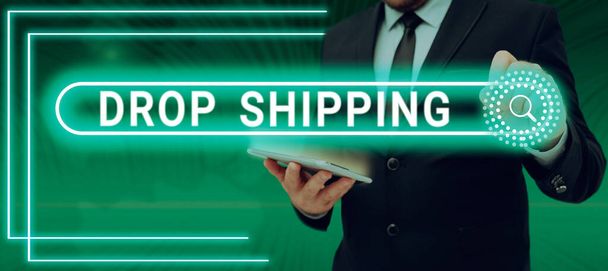 Текст, що показує натхнення Drop Shipping, бізнес-підхід до відправки товарів від виробника безпосередньо клієнту замість роздрібного продавця
 - Фото, зображення