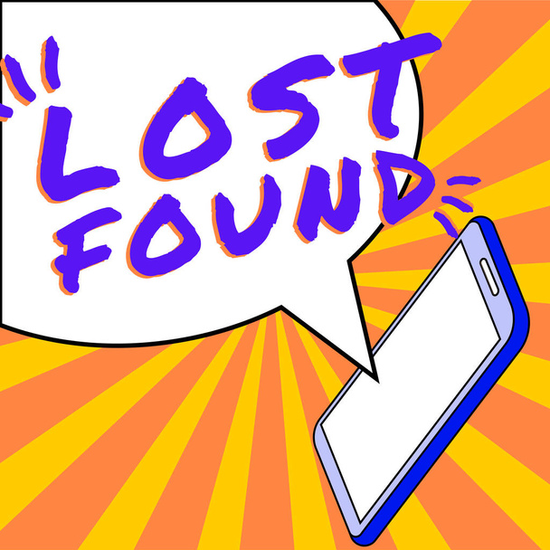 Teksten weergeven Lost Found, Business concept Dingen die worden achtergelaten en kunnen ophalen bij de eigenaar - Foto, afbeelding