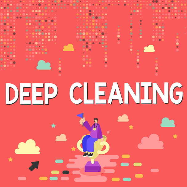 Tekst bijschrift presenteren Deep Cleaning, Business idee een daad van grondig verwijderen van vuil en vuil uit iets - Foto, afbeelding
