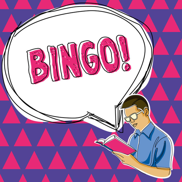 Λεζάντα κειμένου που παρουσιάζει Bingo, Επιχειρησιακό παιχνίδι βιτρίνα της τύχης στο οποίο κάθε παίκτης ταιριάζει με τους αριθμούς που εκτυπώνονται - Φωτογραφία, εικόνα