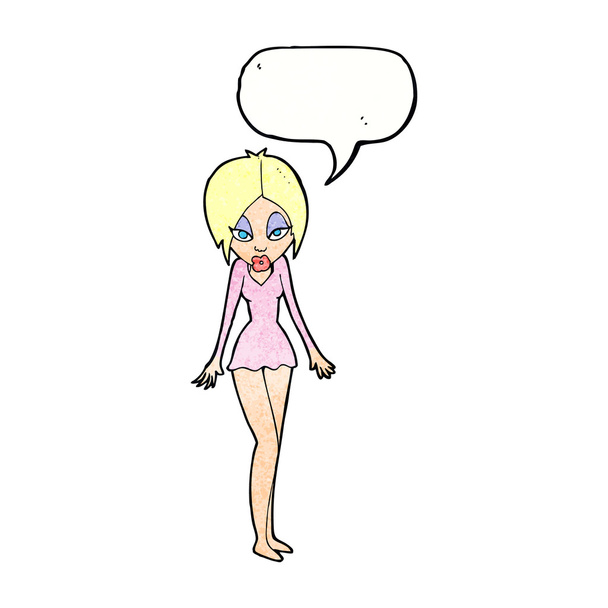 漫画吹き出しと短いドレスの女性 - ベクター画像