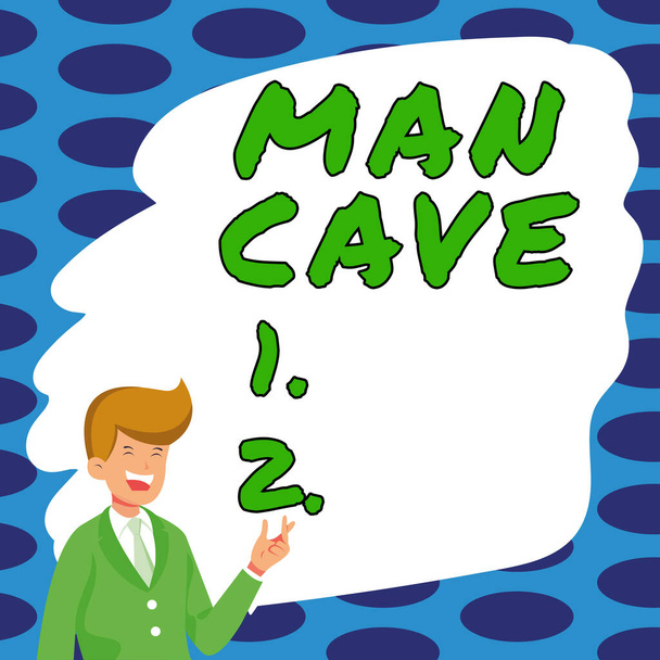 Jelzés megjelenítése Férfi barlang, Word Írt egy szoba, tér vagy terület egy lakás fenntartva egy férfi személy - Fotó, kép