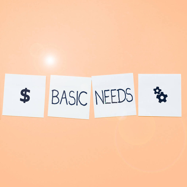Inspiratie tonen teken Basic Needs, Business idee iets dat je moet hebben om te onderhouden of het leven te leven - Foto, afbeelding