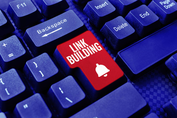 Tekst pokazujący inspirację Link Building, Business approach SEO Term Exchange Links Acquire Hyperlinks Indexed - Zdjęcie, obraz