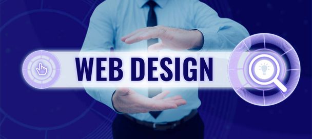 Wyświetlanie koncepcyjne Web Design, Internet Concept, który jest odpowiedzialny za produkcję i utrzymanie stron internetowych - Zdjęcie, obraz