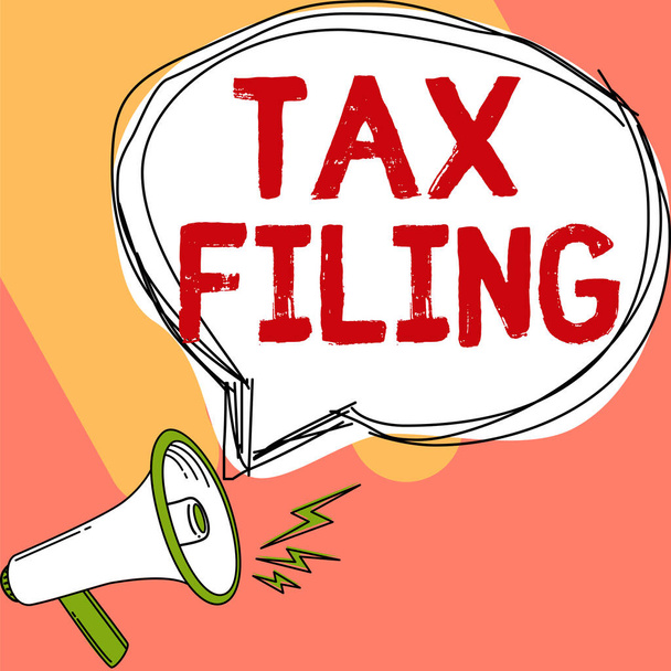 Handschrift Tax Filing, Business idee Het indienen van documenten ingediend bij de belastingbetaler financiële informatie - Foto, afbeelding