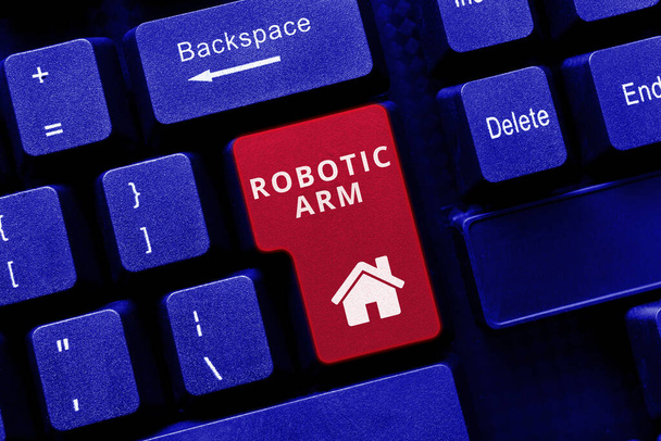 Scrittura visualizzazione del testo Braccio robotico, Business idea braccio meccanico programmabile con funzione simile di un braccio umano - Foto, immagini