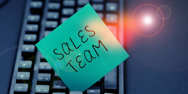 Kézírás jel Sales Team, Word Írta, hogy felelősek a termékek vagy szolgáltatások értékesítése - Fotó, kép