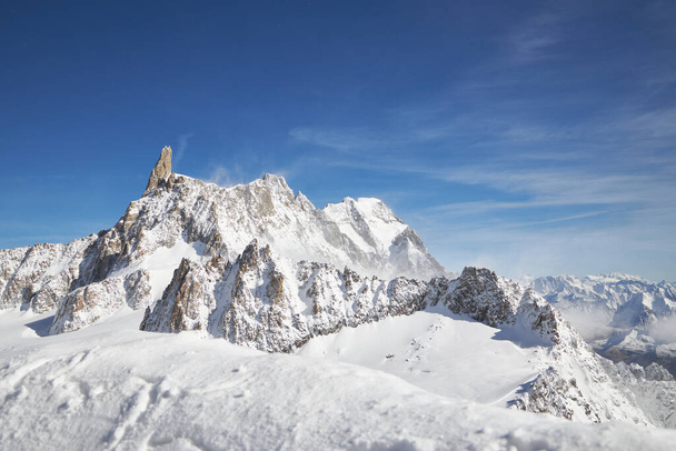 Mountain view from the SkyWay Monte Bianco sky station in Courmayeur, Valle d'Aosta, Italy - Photo, Image