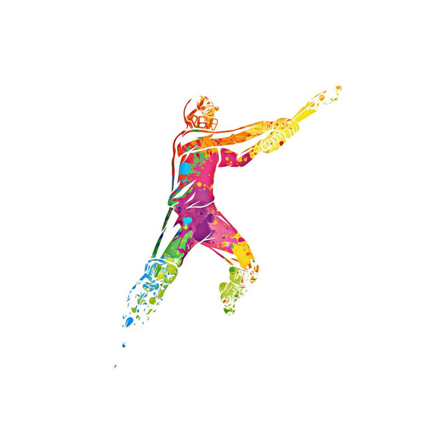 Batedor abstrato jogando críquete de respingo de aquarelas
 - Foto, Imagem