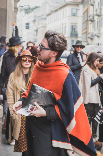 People outside Cavalli fashion show building for Milan Men's Fashion Week 2015 - Photo, image