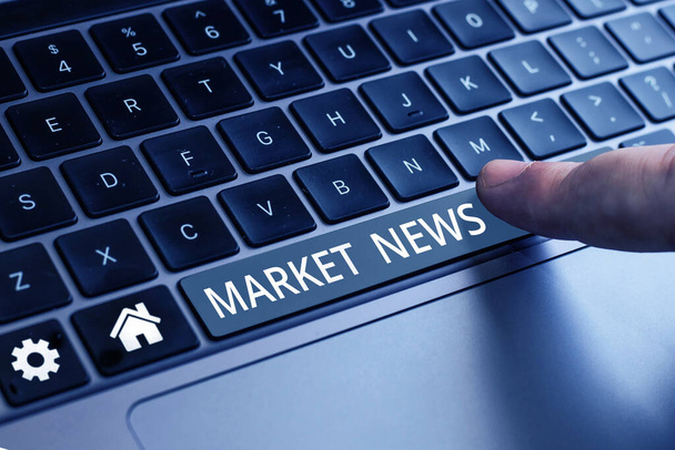 Legenda conceitual Market News, Concept meaning Commercial Notice Trade Report Market Update Corporate Insight - Foto, Imagem
