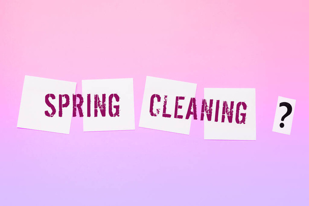 Tekst bijschrift presenteren Voorjaarsschoonmaak, Business idee praktijk van grondig schoonmaken huis in de lente - Foto, afbeelding