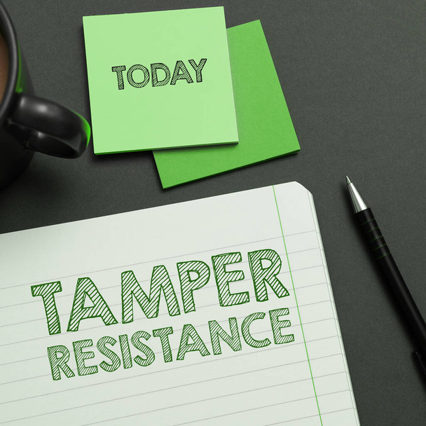 Κείμενο γραφής Tamper Resistance, Business showcase resilent to physical harm, threats, εκφοβισμός, ή διεφθαρμένη πειθώ - Φωτογραφία, εικόνα