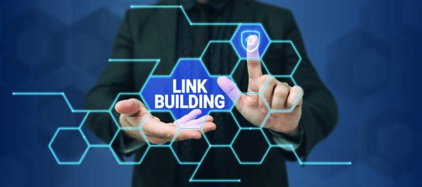 Szöveg megjelenítése Link Building, Word for SEO Term Exchange Links Acquire Hyperlinks Indexed - Fotó, kép