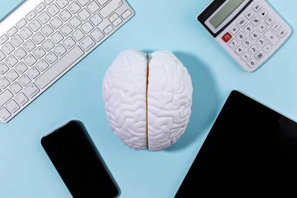 brain health and dementia series, a brain miniature and digital device - Foto, imagen