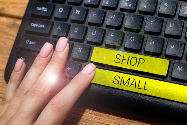 Szöveg megjelenítése Shop Small, Business Áttekintés országos mozgalom, amely ünnepli a kisvállalkozások minden nap - Fotó, kép