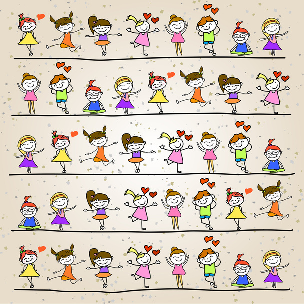 Desenho de mão desenhos animados crianças jogando
 - Vetor, Imagem