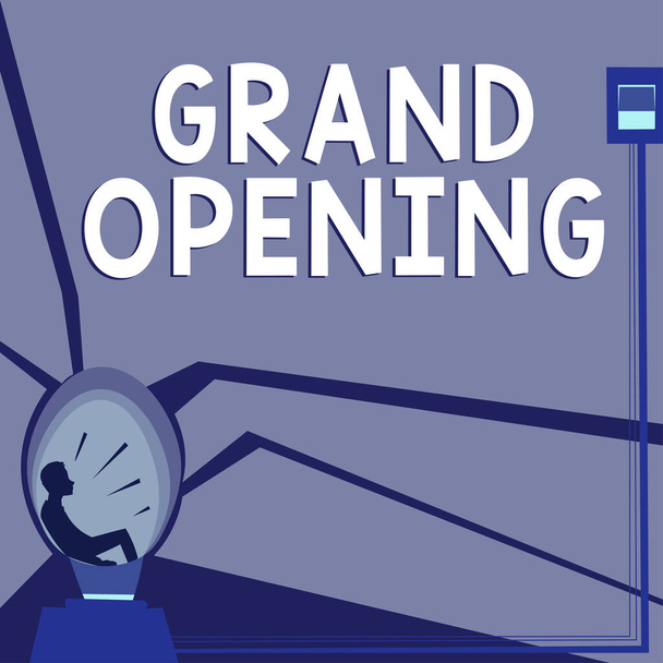 Conceptuele weergave Grand Opening, concept betekent lint snijden van nieuwe bedrijven Eerste officiële dag Lancering - Foto, afbeelding