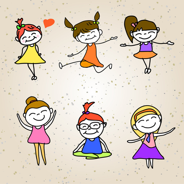 Desenho de mão desenhos animados crianças jogando
 - Vetor, Imagem