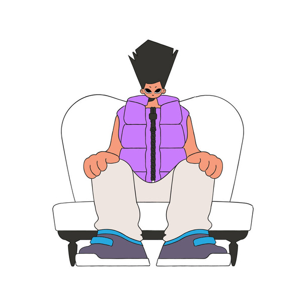 O cara se senta em uma cadeira estilo Rentro personagem. - Vetor, Imagem