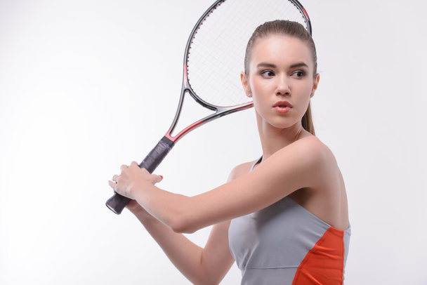 Tennis woman player with racket - Zdjęcie, obraz