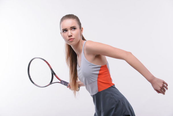 Tennis woman player with racket - Фото, изображение