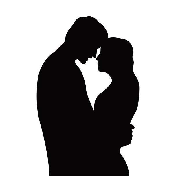 een paar silhouetten ontwerpen. gelukkige man en vrouw knuffelen samen. romantiek teken en symbool. - Vector, afbeelding