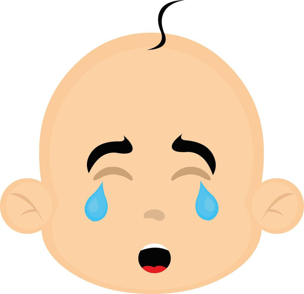 векторная иллюстрация лица детского мультфильма с грустным выражением лица и плачем - Вектор,изображение