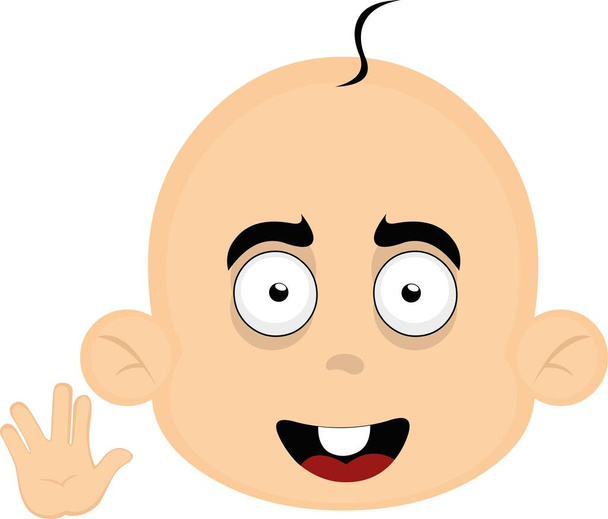 vector illustration of the face of a baby cartoon with a cheerful expression and making the classic vulcan greeting - Vector, Image