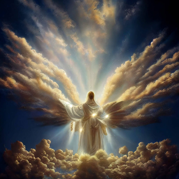 αγγελική ύπαρξη στον ουρανό με σύννεφα ψηφιακή τέχνη - Φωτογραφία, εικόνα