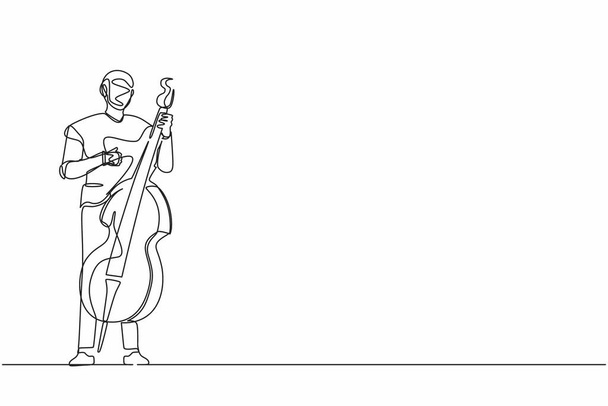 Continuo dibujando una línea robot músico tocando contrabajo o contrabassist con el dedo. Organismo cibernético robot humanoide. Desarrollo robótico futuro. Ilustración vectorial de diseño de línea única - Vector, Imagen