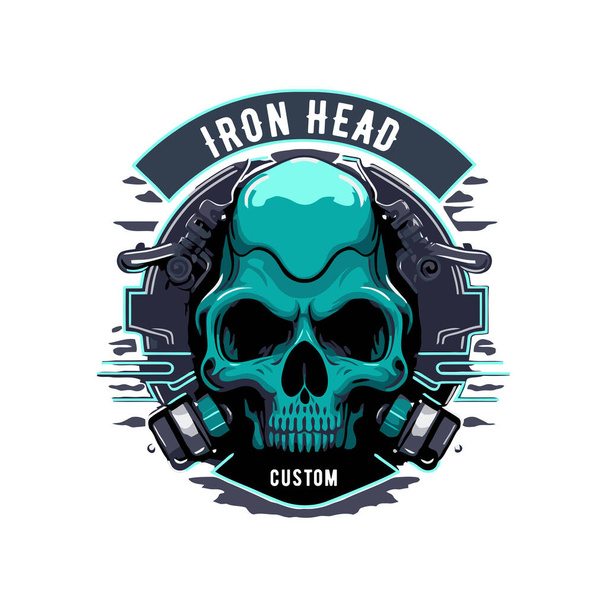 skull head biker badge logo template design vector illustration - Vector, Image